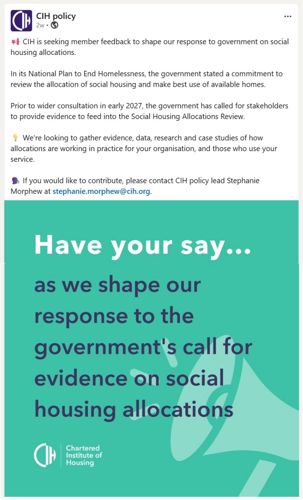 A LinkedIn post by the CIH policy team