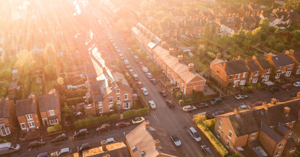 A bird's eye view of homes.