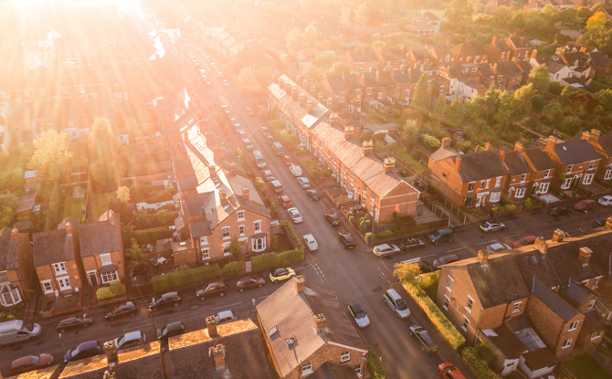 A bird's eye view of homes.
