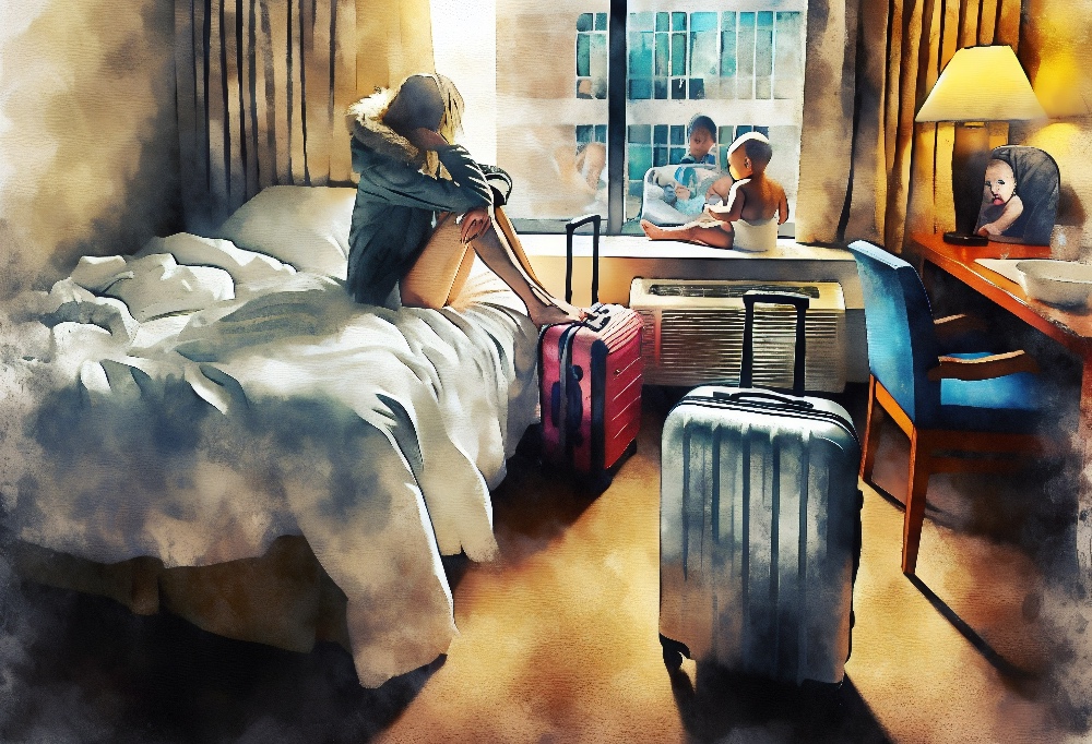 Family Temporary Accommodation Hotel Room Watercolour Unlocked