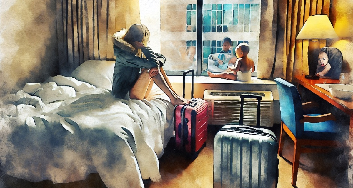 Family Temporary Accommodation Hotel Room Watercolour Unlocked