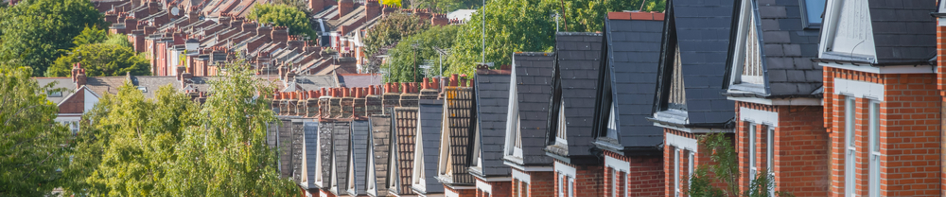 A long row of houses on a street.