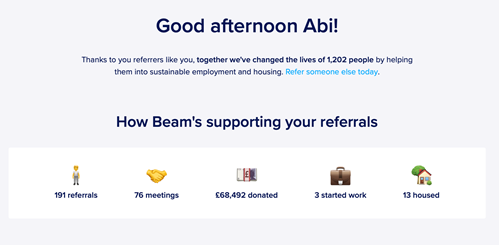 Referrers receive real-time updates on the people they’ve referred via a personalised dashboard